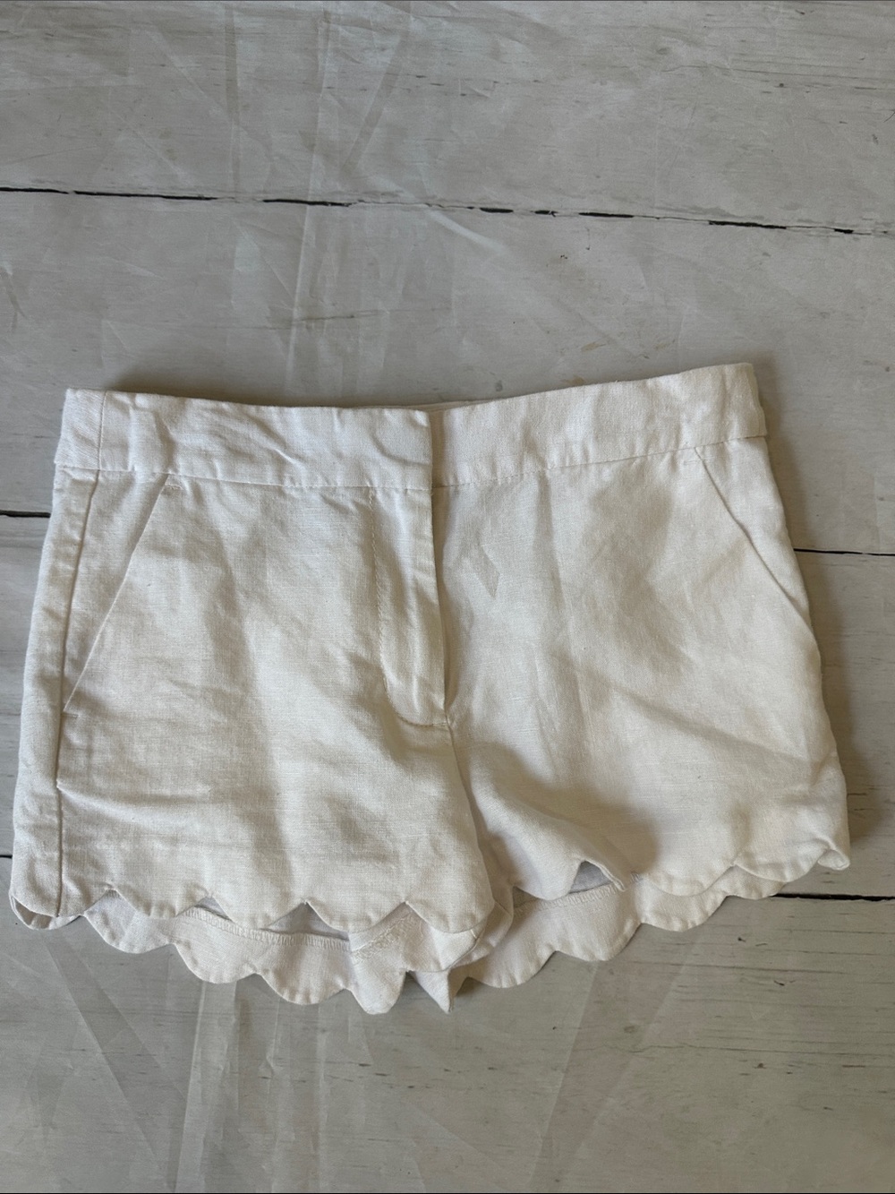 J Crew Crewcuts White Scalloped Linen-Blend Shorts size 10